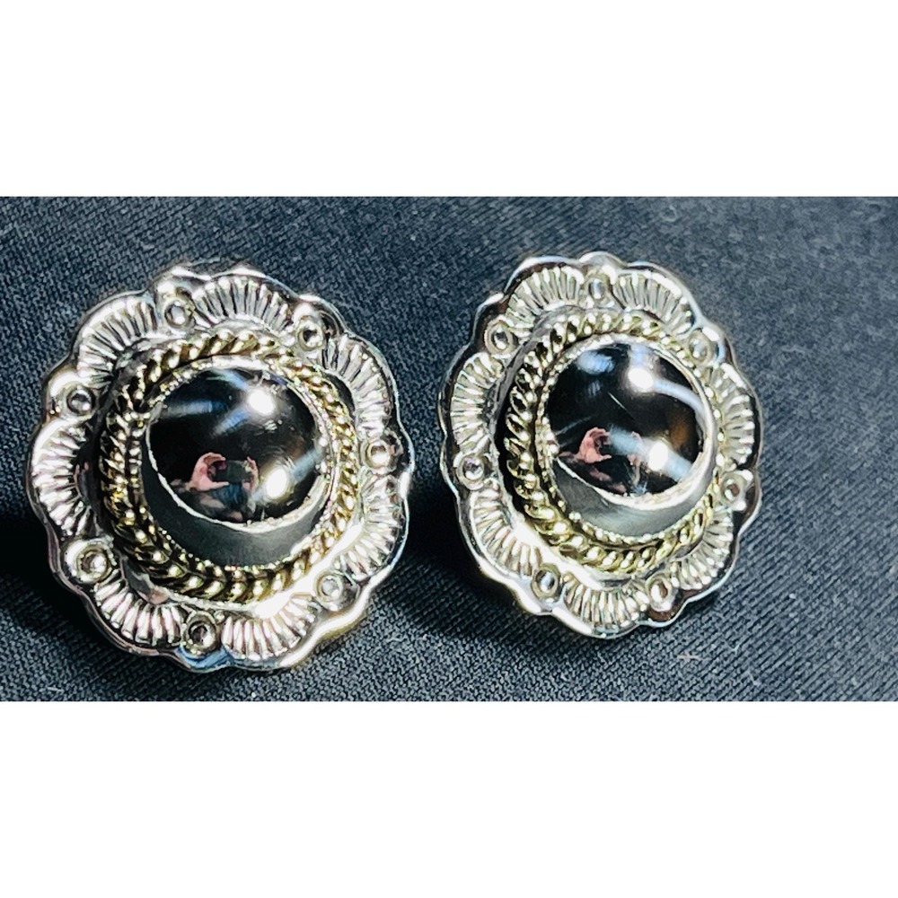 Taxco TC-319 Sterling Silver Brass Rope Dome Earrings Mexico Vintage 925 1in